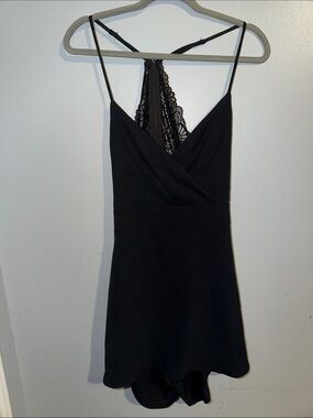 Lace cut out Back, Skirt in Front, Shorts in back, Black V neck strap dress